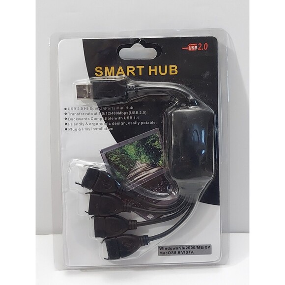 High Speed Cable Hub for PC Universal 4 Ports USB 2.0 480 Mbps - Picture 1 of 2